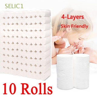 selic1 4 capas de papel higiénico papel blanco toalla de papel higiénico 10 rollos multiplegable limpieza cómoda toalla de baño suave