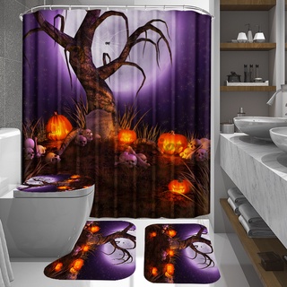 juego de cortina de ducha impermeable de halloween para baño, funda de inodoro, wellmake (3)