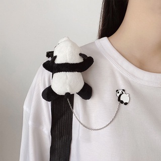 Fluffy Panda Chain Brooch Detachable Durable Badge Hanging for Backpack