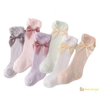 Calcetines de Color sólido para niña sc, calcetines de tubo largo transpirables con decoración de moño grande para primavera y otoño