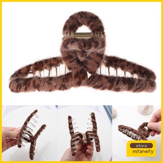 mitaneity accesorios para el cabello garra de pelo clip fuerte hold barrette abrazaderas de pelo leopardo impresión felpa moda mujeres niñas grandes horquillas
