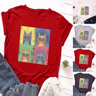 fuhuangya - camiseta de manga corta con estampado de gato de dibujos animados sexy para mujer