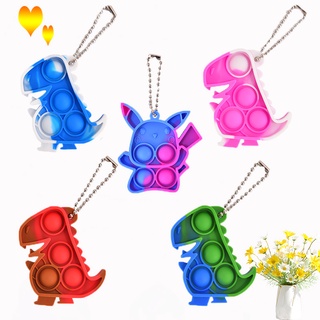 Lindo llavero Pop It dinosaurio/Pikachu Macaron Color Push Pop burbuja sensorial juguete