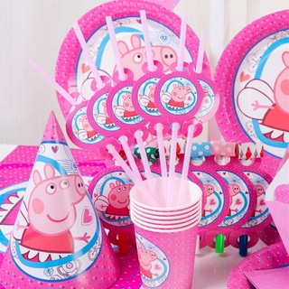 Peppa Pig Party desechable vajilla placa bandera torta Topper mantel niños bebé fiesta de cumpleaños necesidades conjunto de decoración (2)