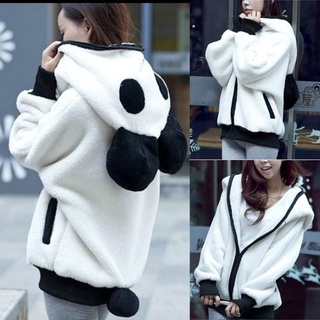 Cute Bear Ear Panda Winter Warm Hoodie Coat Women Hooded Jacket Outerwear