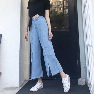 [Moda Tendencia] Cintura Alta Ancho Pantalones Vaqueros Sueltos Jeans Largos