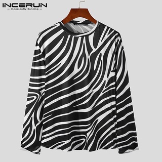 Incerun Camisa De cuello redondo De Manga larga con rayas De Zebra para hombre (1)