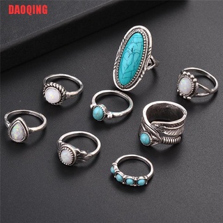 daoqing 8 unids/set bohemio mujeres plata turquesa dedo anillos ópalo anillos de boda regalo