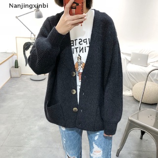 [nanjingxinbi] mujeres cardigans suéter sólido suelto único botonadura casual punto chaqueta abrigo [caliente]