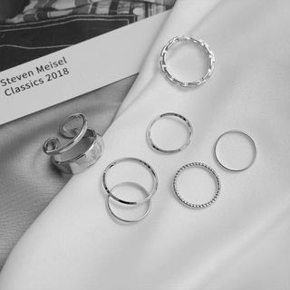 7 unids/set coreano moda cadena de oro abierto anillos Retro Simple dedo anillo de las mujeres accesorios de joyería (6)