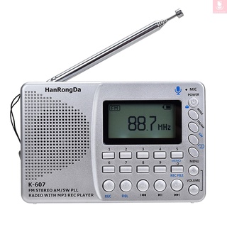k607 radio portátil am/fm/sw/tf radio de bolsillo mp3 grabadora digital soporte tf tarjeta usb rec grabadora tiempo de sueño