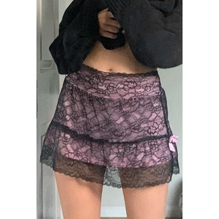 patchwork encaje gótico falda mujeres punk estilo oscuro academia estética vintage streetwear goth mini faldas s rosa
