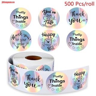 [jitinayuan]500 pegatinas de agradecimiento etiqueta de papel arco iris plata rollo Adh