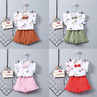 Verano bebé niñas llamarada manga Floral impresión camiseta Tops con lazo+pantalones cortos trajes 2Pcs traje