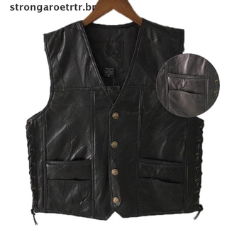 [Garoetrtr] chaquetas De cuero Punk chaleco chaleco Top Motocicleta abrigo Plus talla negro Br (1)
