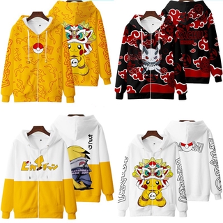 Anime NARUTO Pikachu sudadera con capucha de manga larga suelta Casual chaqueta abrigo Tops cremallera ropa de abrigo más el tamaño de Halloween