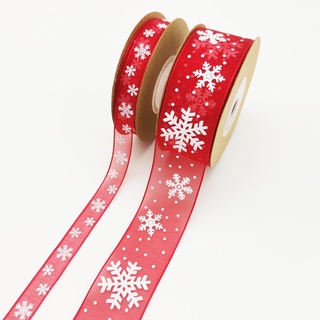 10m/batch 10mm/25mm organza ribbon printed snowflake Christmas decoration handmade DIY gift packaging gift box