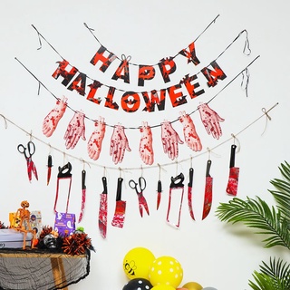 Futuro DIY feliz fiesta de Halloween suministros de sangre cuchillos de papel de Halloween bandera de corte de pies de mano Horro fantasma zombi vampiro Bar decoraciones (9)