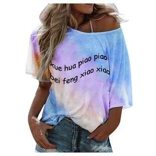 Mujer verano camiseta de manga corta suelta Tie-Dye letra gráfica blusa Tops