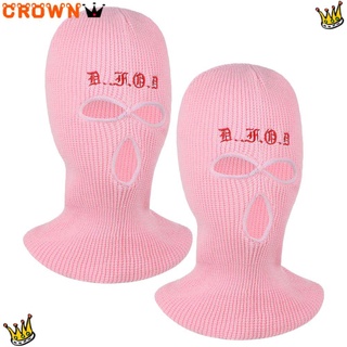 CROWN High Quality Knitted Beanies Cycling Three hole hat Winter Autumn Hats Embroidery Warmer Bonnet Halloween protection balaclava Female Beanie Caps