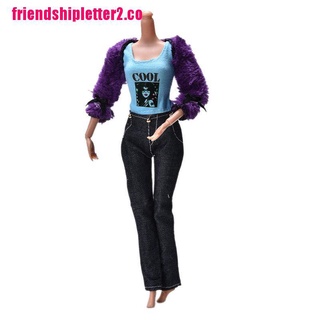 [F2CO] 3 unids/Set de abrigo de piel para muñecas Barbie pantalones negros piel púrpura abrigo moda niño