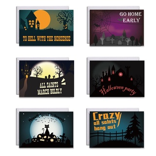 6 unids/set de tarjetas de felicitación de halloween con sobres pegatinas feliz noche de halloween diseños postales invitación fiesta suministros (1)