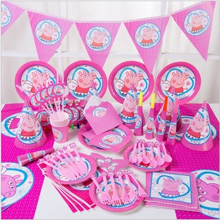Peppa Pig Party desechable vajilla placa bandera torta Topper mantel niños bebé fiesta de cumpleaños necesidades conjunto de decoración (1)