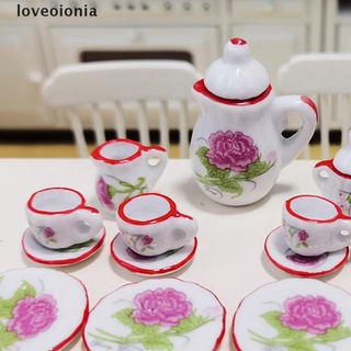 [loveoionia] 15pcs 1:12 miniatura de porcelana taza de té set chintz flor vajilla juguetes de cocina gdrn
