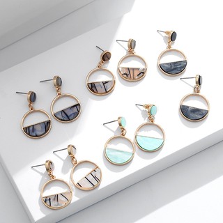 Delicate Geometric Semicircle Hollow Marble Circle Round Earrings Women 6 colors