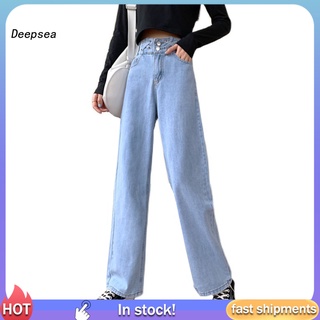 dpa mujeres cintura alta bolsillos botones sueltos pantalones vaqueros largos pantalones vaqueros anchos pantalones
