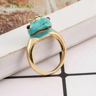 steelman simple índice dedo anillo retro estilo coreano anillo corona rana anillo de lujo esmalte animal joyería regalo aleación verde hembra anillos/multicolor