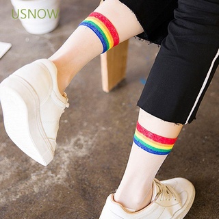 Usnow calcetines de verano arco iris calcetines cortos de las mujeres de navidad lindo cristal de seda delgada Harajuku tobillo calcetines/Multicolor