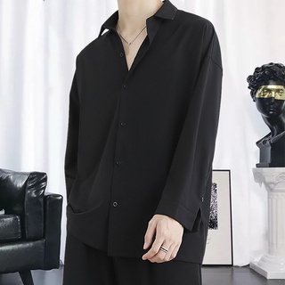 asdq8.coCamisa de estilo de Hong Kong para hombre, negro, rufián, guapo, otoño e invierno, más tendencia de terciopelo, manga larga, suelta, informal, con drapeado, camisa sin planchar