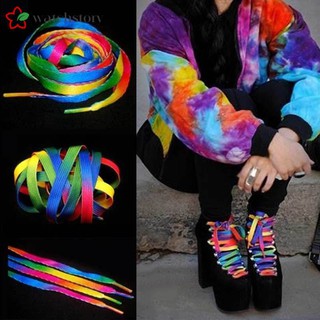 ws 1 par de colores mezclados estudiantes shoelace fiesta zapatos accesorios mujeres hombres arco iris raya plana shoela