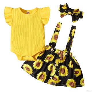 Bebé niña impresión Floral ropa recién nacido llamarada manga mameluco correa faldas con diadema conjuntos de disfraces (8)