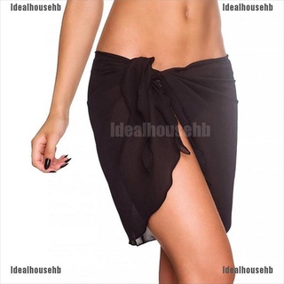 [Idealhousehb] Women Beach Bikini Cover Up Solid Chiffon Wrap Skirt Sarong Scarf Bathing Suit (1)