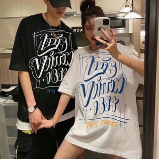 L*V nueva letra suelta impresión hombres y mujeres mismo estilo pareja de manga corta T-shirt top