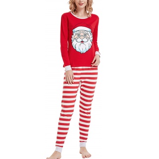 2 piezas de la familia de coincidencia de ropa para navidad pijamas conjunto de impresión Santa Claus de manga larga ropa de dormir de navidad