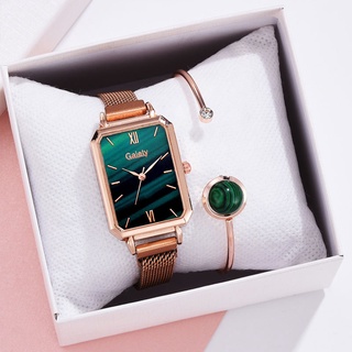 [Reloj + pulsera] Reloj para mujer Reloj analógico de cuarzo Correa de acero inoxidable Reloj casual para mujer en oro rosa