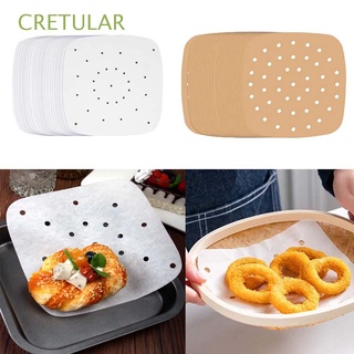 CRETULAR 100 Pcs Heat Resistance Parchment Paper Unbleached Non-Stick Steamer Mat Air Fryer Liners Baking & Pastry Tools Bakeware Cookies Perforated Square Paper For Air Fryer/Multicolor