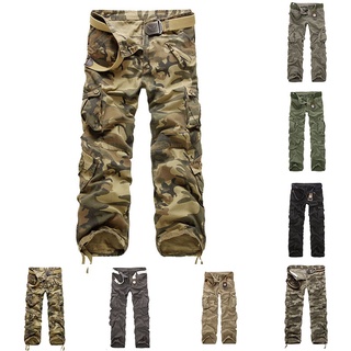 Pantalones de carga de los hombres de combate camuflaje estilo ejército pantalones militares Multi bolsillo