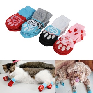 4 pzs calcetines antideslizantes para mascotas/cachorros/calcetines transpirables/entretenimiento de invierno/interiores
