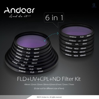 Redwales-andoer 77mm UV+CPL+FLD+ND(ND2 ND4 ND8) Kit de filtro de fotografía ultravioleta Circular polarizante fluorescente densidad neutro filtro para Pentax DSLRs (6)