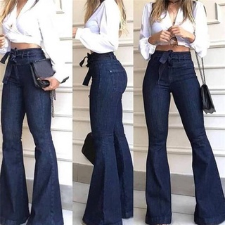 mujer moda retro cintura alta denim alta estiramiento ancho pierna jeans