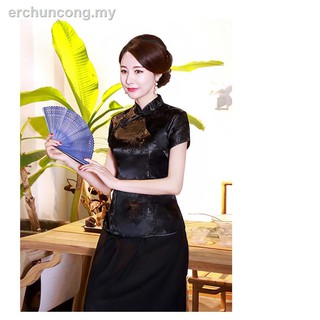 Las mujeres de verano de la moda mejorada Cheongsam Top estilo camisa de manga corta blusa Tops ciruela Tang traje (3)