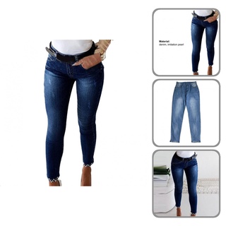 serhat retráctil resistente a las mujeres jeans de cintura alta bolsillos de las mujeres jeans largo streetwear