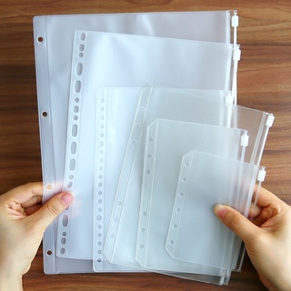 1 Piece PVC Transparent Punch Zipper Stationery Storage Bags Loose Leaf Pages