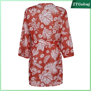 Boho Gasa Cardigan Kimono Estampado Floral Beachwear Bikini Cubrir
