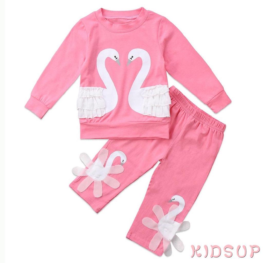 kyy-3d swan niños bebé niña traje ropa tops camiseta leggings pantalones conjunto