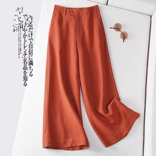 Pantalones Sueltos De Lino Pierna Ancha De Cintura Alta casual Rectos Para Mujer Talla Grande (4)